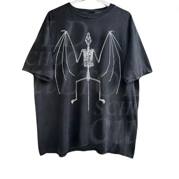 Bat Skeleton Vintage 90s Graphic T-Shirt, Dark Art Shirt, Y2k Gothic Tee, 90s Skull Shirt, Bats Tee, Relaxed Gym Shirt,...