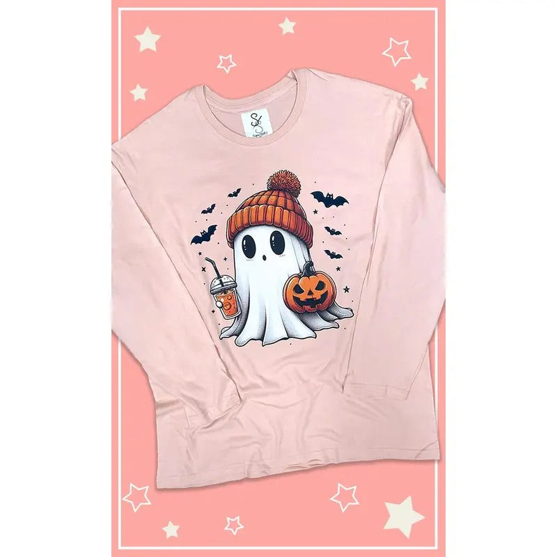 Batty Ghost Long Sleeve Graphic T-Shirt Hoodie, Sweatshirt | TeeBloomCo.com