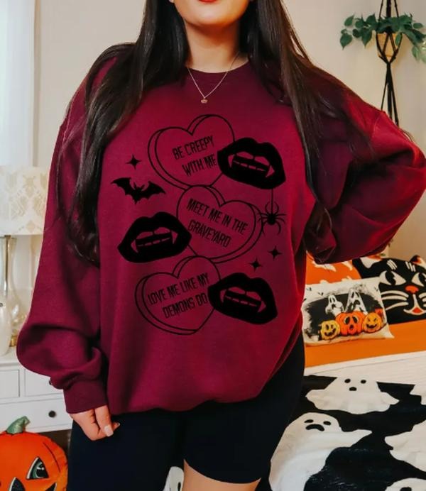 Be Creepy With Me Sweatshirt, Valentines sweatshirt, conversation heart shirt Hoodie | TeeBloomCo.com