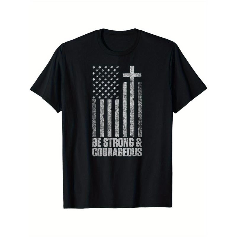 Be Strong and Courageous Men Women Christian American Flag T-Shirt made in usa Hoodie, Sweatshirt | TeeBloomCo.com