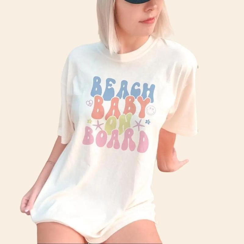 Beach Baby On Board Maternity Shirt, Summer Pregnancy Announcement Tee, Gender Reveal Vacation T-Shirt for Moms Unisex...