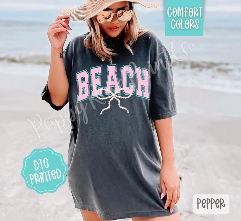 Beach Bow Comfort Colors Tshirt, Cute Summer Tee, Girly Beach Shirt Hoodie, Sweatshirt | TeeBloomCo.com