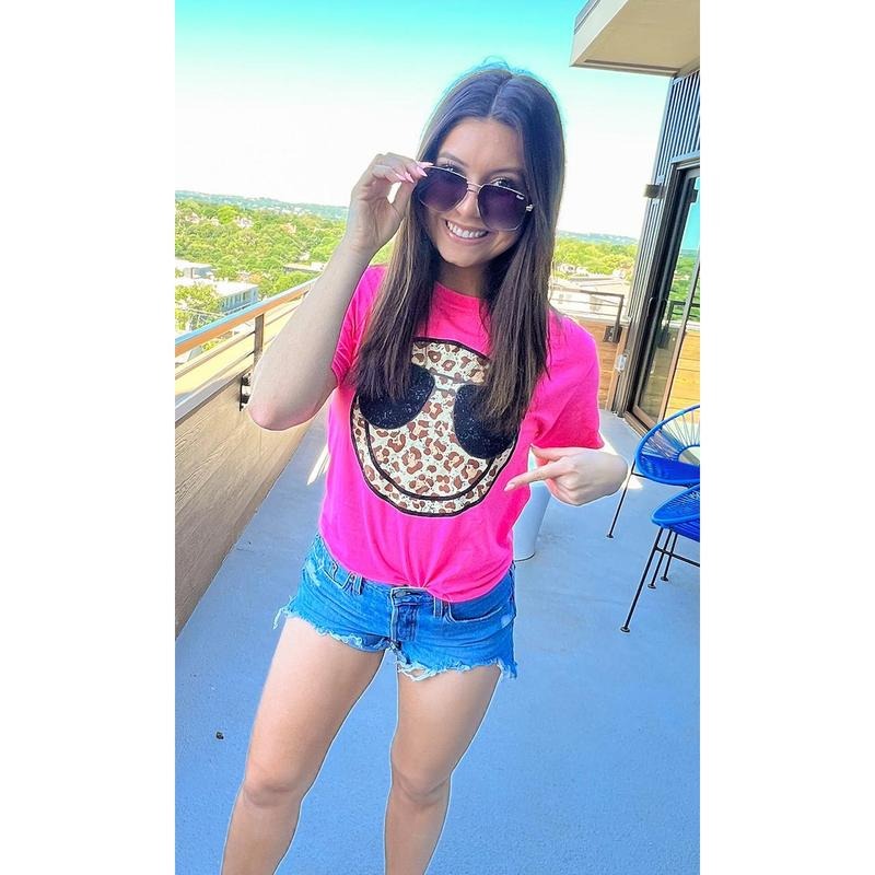 Beach Vibes Leopard Smiley T-Shirt Hoodie, Sweatshirt | TeeBloomCo.com