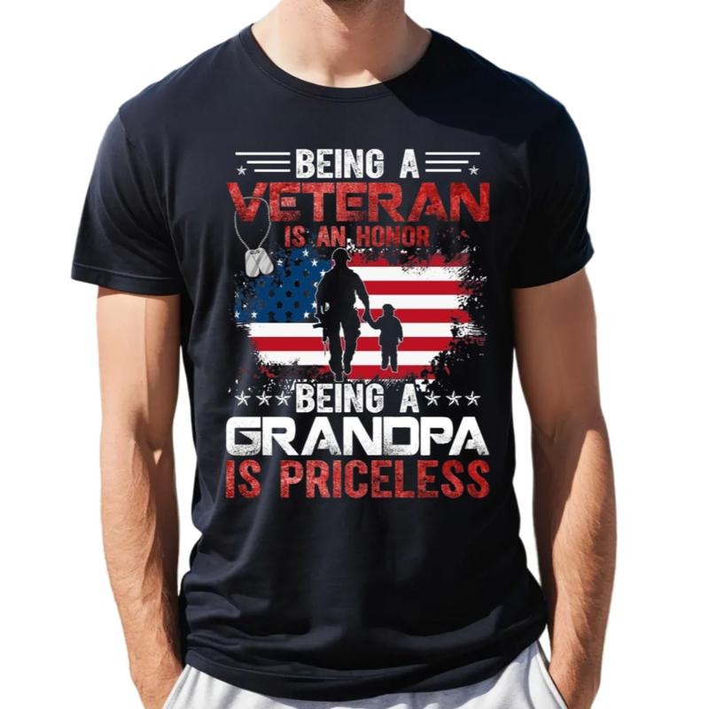 Being A Veteran Is An Honor Being A Grandpa Is Priceless Shirt, Veteran Grandpa Shirt, Father's Day Gift, Unisex Short...