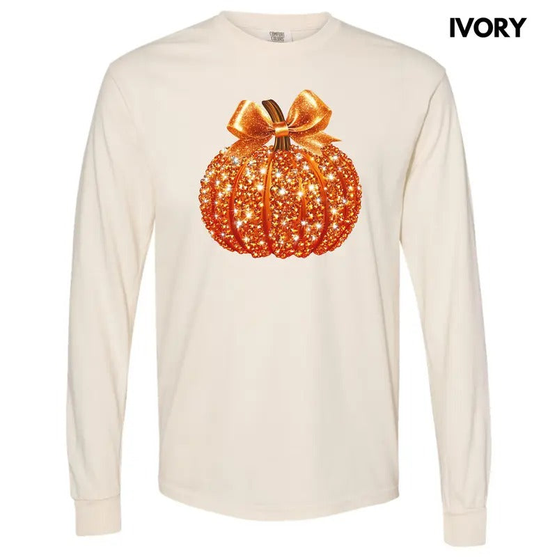 Bejeweled Orange Pumpkin Long Sleeve Comfort Colors T-Shirt 'NLB' Hoodie, Sweatshirt | TeeBloomCo.com
