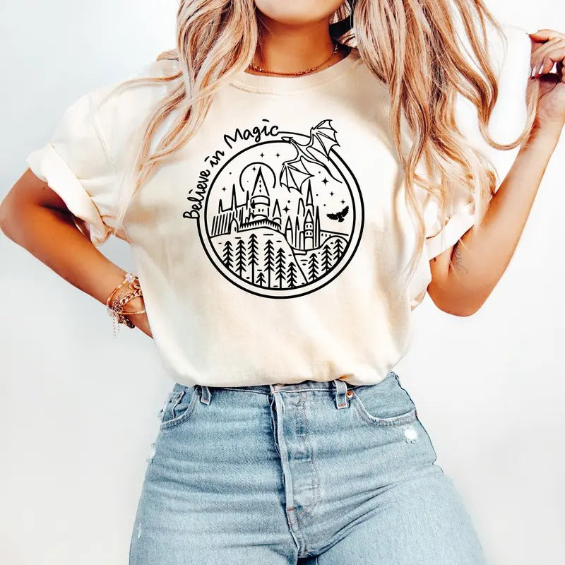 Believe In Magic Shirt, Dragon Shirt, Magical School Tee, Wizarding School Shirt, HP School T-shirt, Wizard School Shirt,...