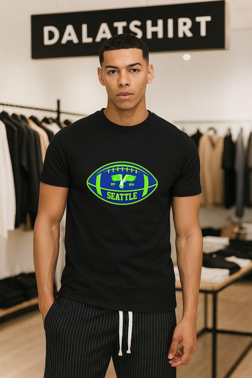 Seattle Football Est 1974 Flying Hawk Inside Football Shape shirt