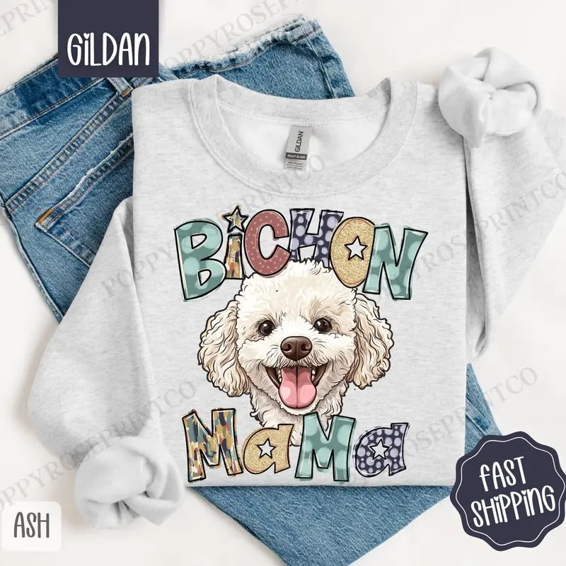 Bichon Mama Sweatshirt, Bichon Frise Mama Women's Crewneck, Cute Dog Mom Women's Sweatshirt T-Shirts, Hoodie | TeeBloomCo.com