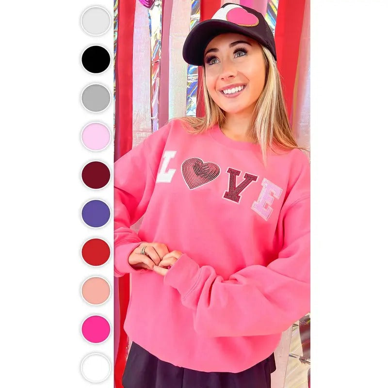 Big Heart Love Sequin Valentine Graphic Sweatshirt T-Shirts, Hoodie | TeeBloomCo.com