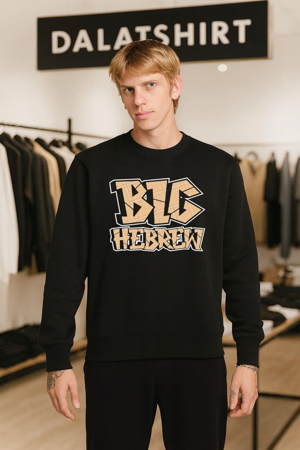 Big Hebrew Tan Pattern Block Lettering Design shirt