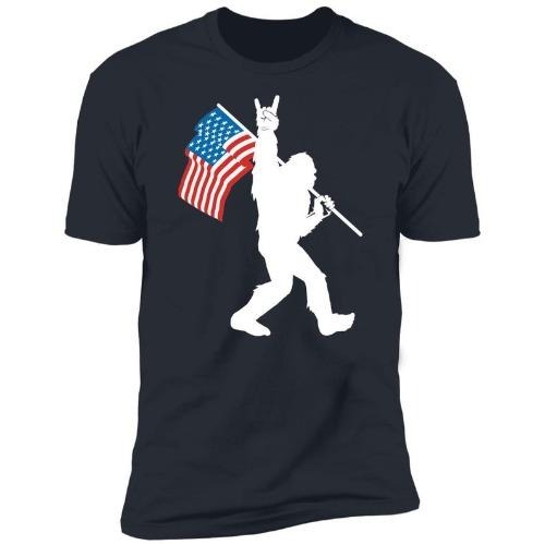 Bigfoot Rock and Roll American Flag Short Sleeve T-Shirt made in usa Hoodie, Sweatshirt | TeeBloomCo.com