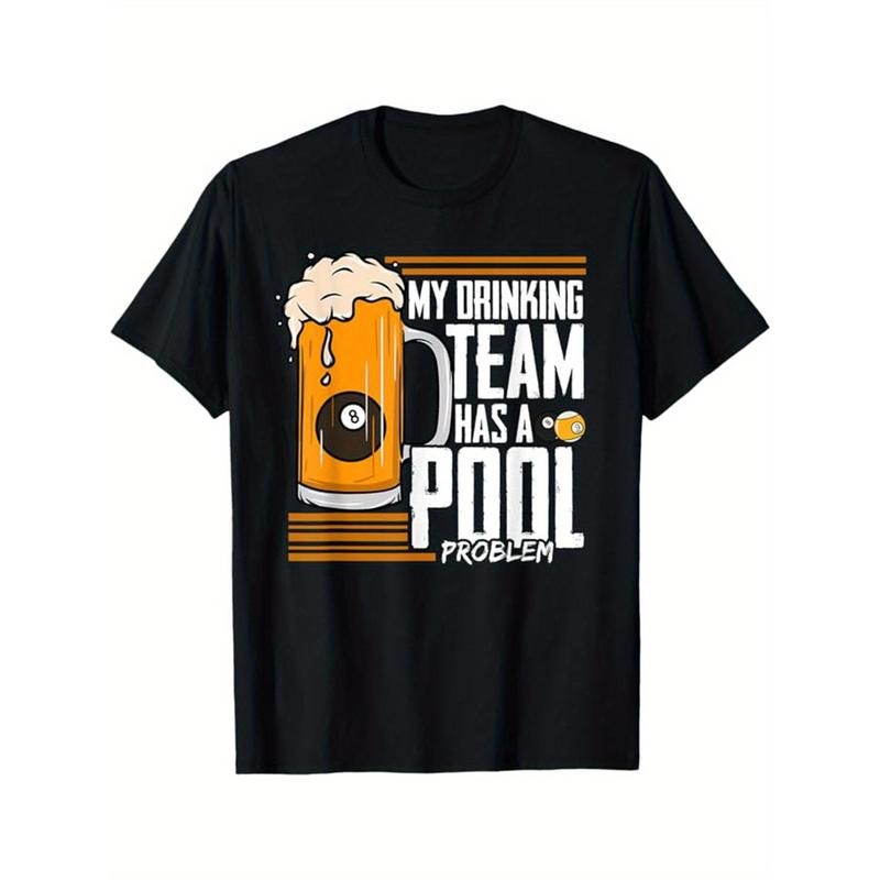 Billiards Print Men's Cotton T-shirt, Graphic Tee Men's Outdoor Clothes, Men's Clothing, Casual Short Sleeve Crew Neck...
