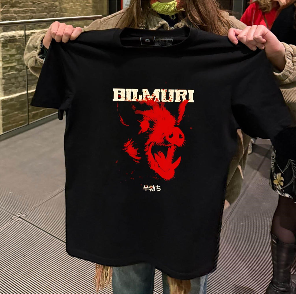 Bilmuri Japanese Character Screaming Wild Boar Red Ink Style shirt