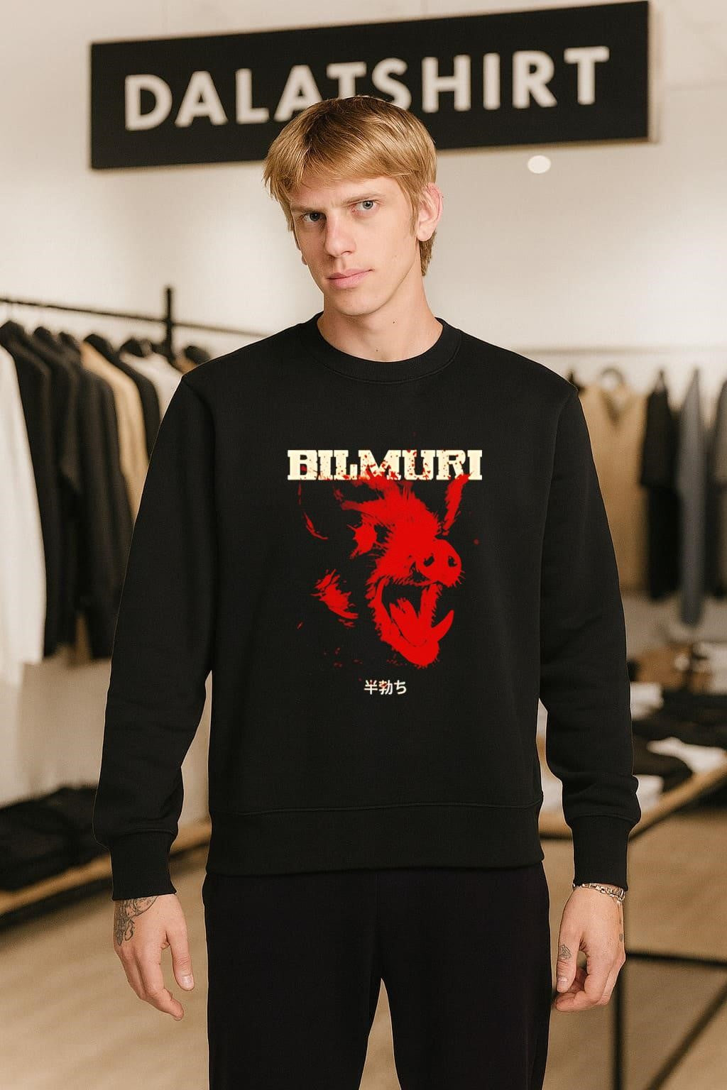 Bilmuri Japanese Character Screaming Wild Boar Red Ink Style shirt
