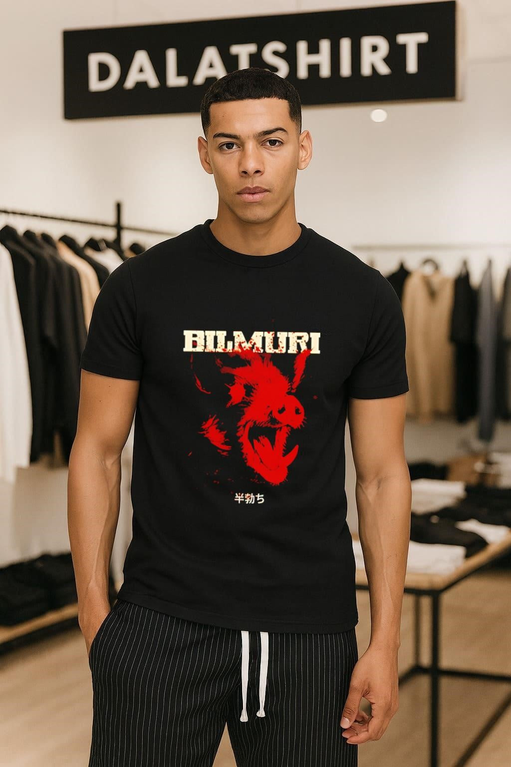 Bilmuri Japanese Character Screaming Wild Boar Red Ink Style shirt