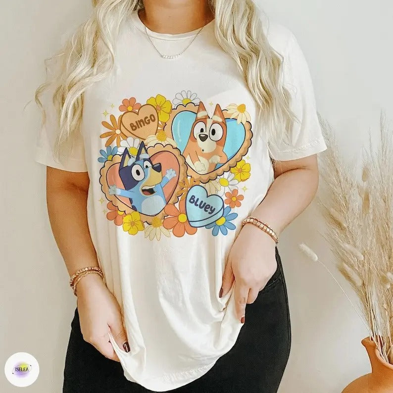 Bingo Bluey Shirt, Bluey Heart shape Shirt , Funny Bluey Matching Shirt, Couple Sweater Hoodie, Sweatshirt | TeeBloomCo.com