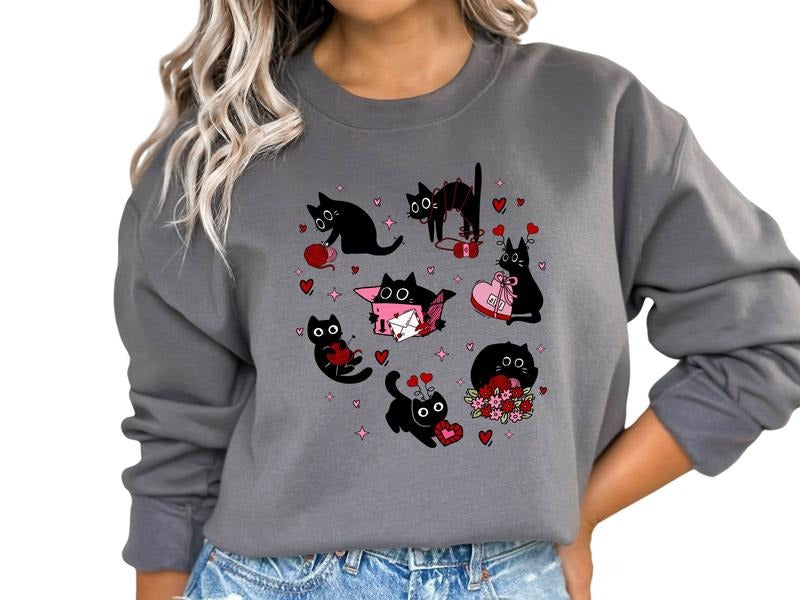 Black Cat Valentine Women's Top & Sweatshirt T-Shirts, Hoodie | TeeBloomCo.com