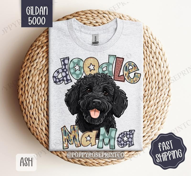 Black Doodle Shirt Gildan, Dog Mom Women's Tee, Cute Women's Tshirt Plus Sizes Hoodie, Sweatshirt | TeeBloomCo.com