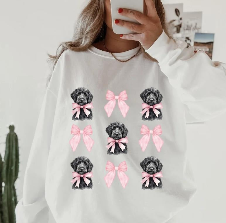 Black Poodle with bows Sweatshirt ~ Sweatshirt Unisex Apparel Relaxed Fit Printed in the USA Clothing Womenswear Casual...