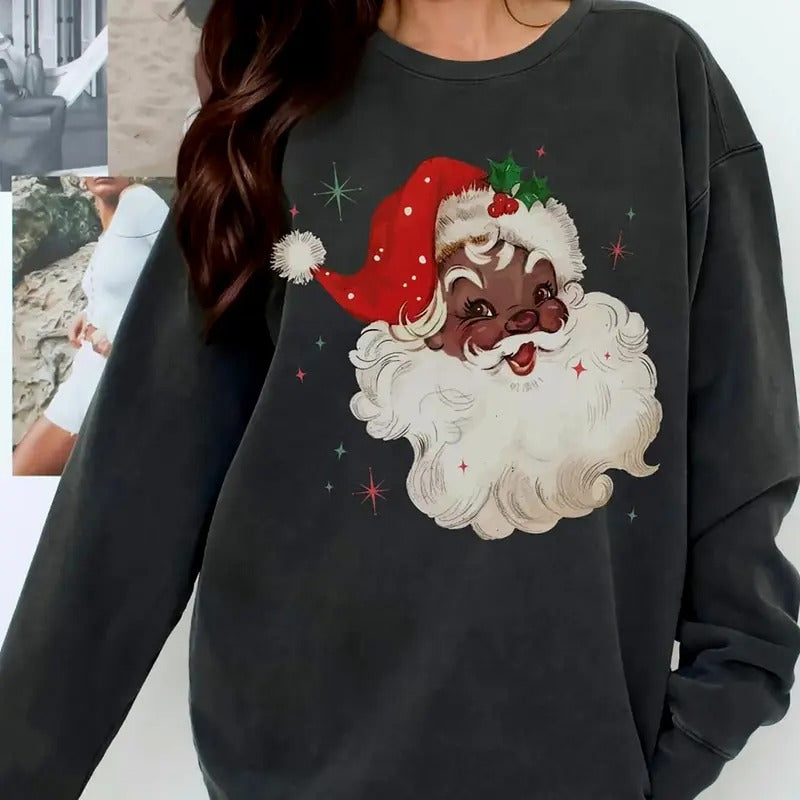 Black Santa Christmas Sweatshirt, African American Christmas T-Shirt, Black Santa Claus Sweater, Black Holiday Shirt,...