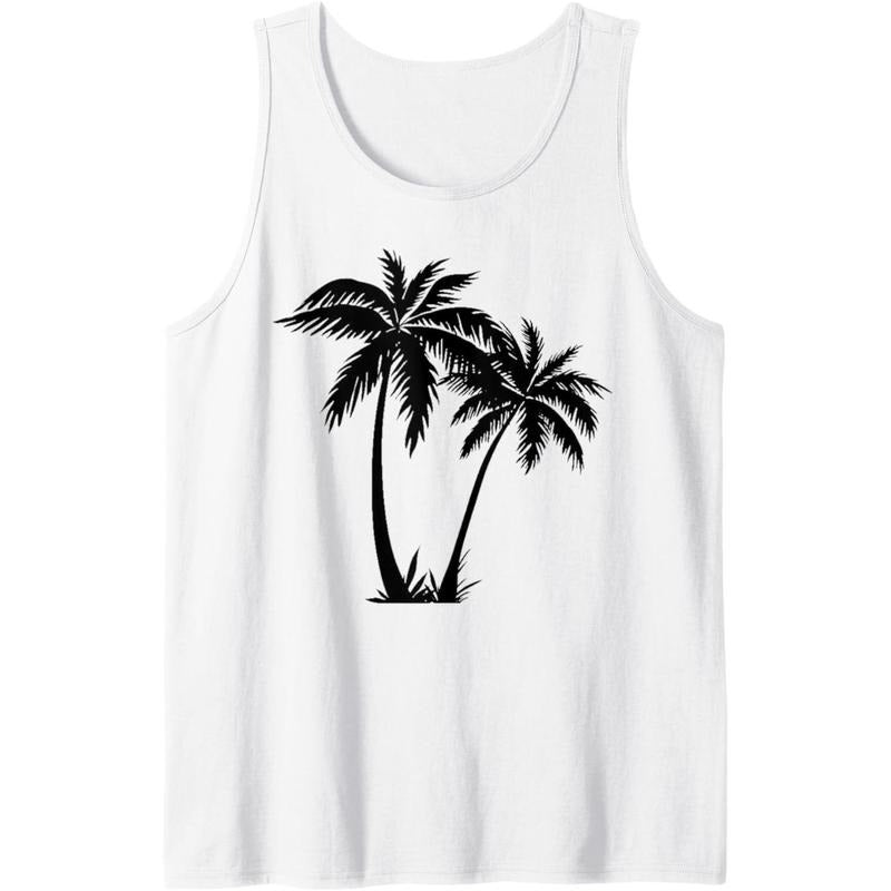 Black White Palm Trees Summer Sun Beach T-Shirt Women Men Tank Top Made in USA Hoodie, Sweatshirt | TeeBloomCo.com