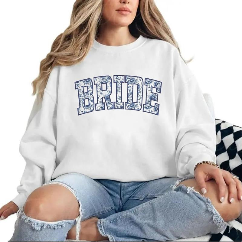 Blue Bride Sweatshirt or Hoodie, Engaged T-shirt Bride to Be Pullover, Wedding Bridal Shower Gifts Engagement Cotton...