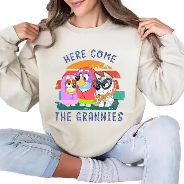 Bluey Here Come The Grannies Shirt, Bluey Shirt Hoodie, Sweatshirt | TeeBloomCo.com