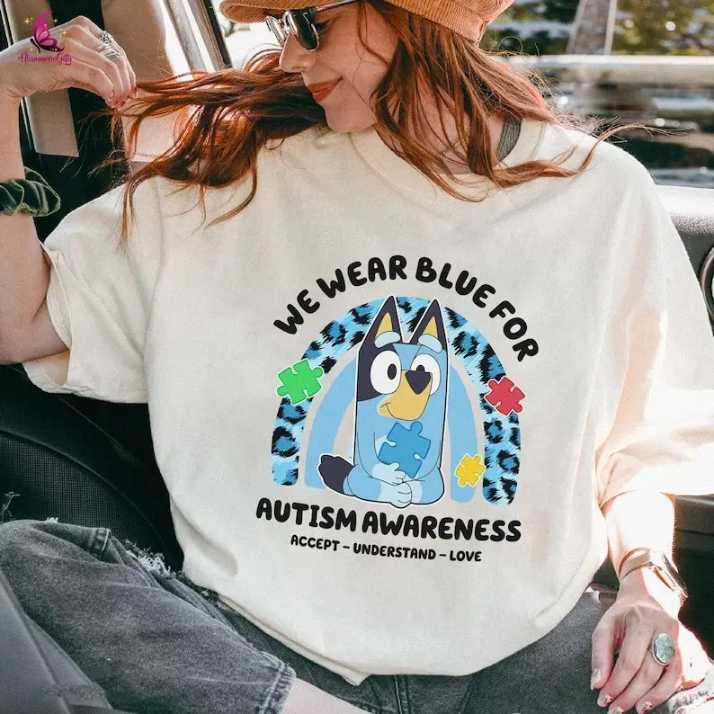 Bluey I Wear Blue For Autism Awareness Shirt, Bluey Autism Awareness, Accept Understand Love, Bluey Autism Kids Shirt,...