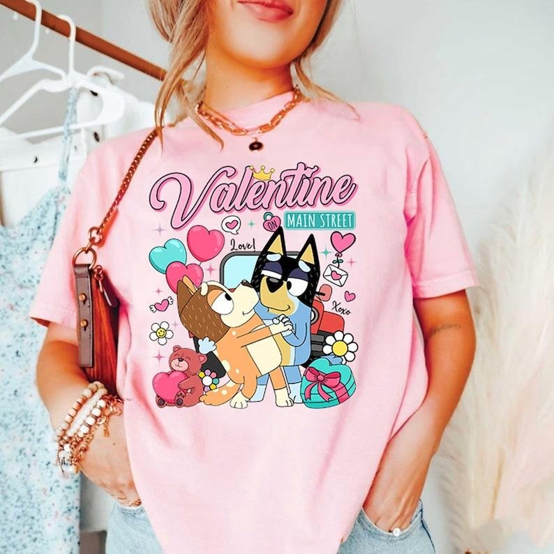 Bluey Mum Dad Shirt, Bandit And Chilli Bluey Be Mine Valentine Shirt, Retro Bluey Family Shirts, Bandit Heeler Shirt,...