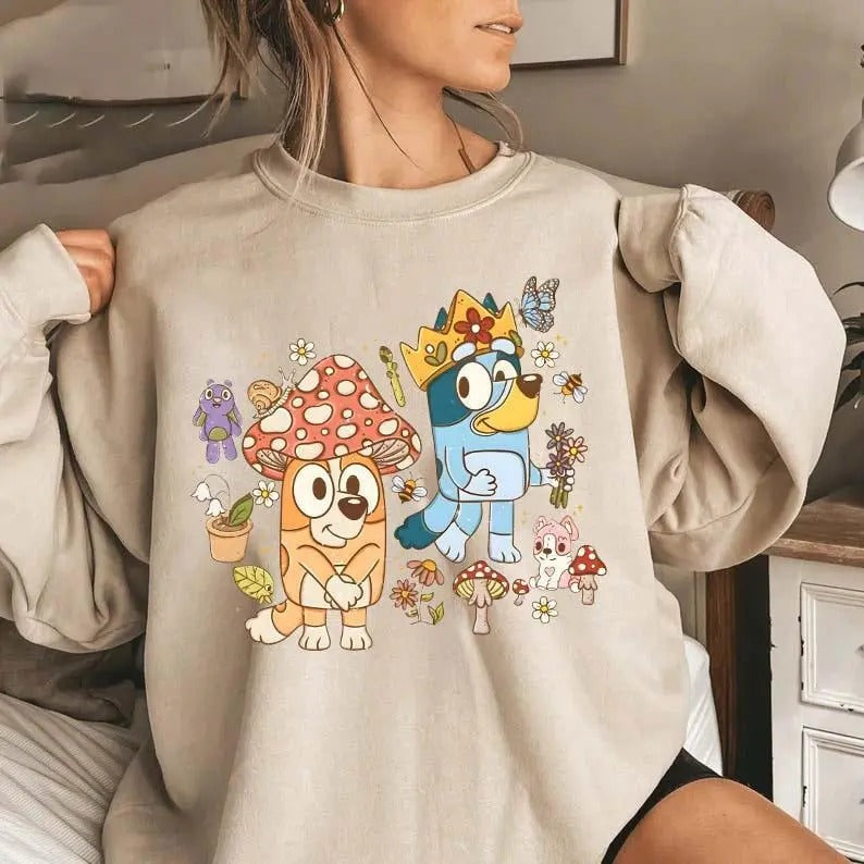 Bluey Mushroom World Shirt, Bingo Mushroom Shirt, King Bluey Sweatshirt Hoodie | TeeBloomCo.com