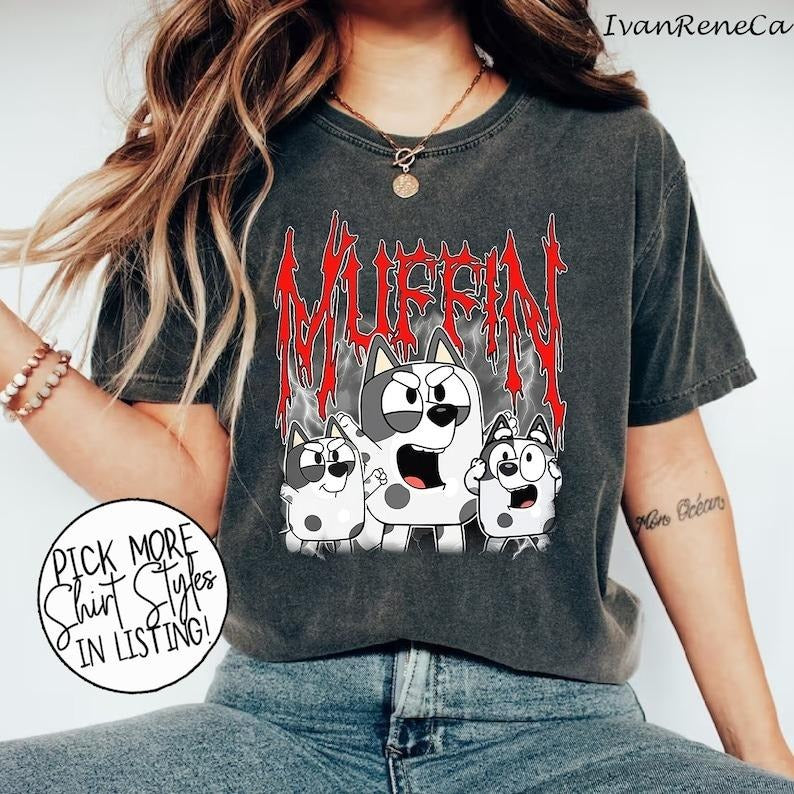 Bluye Muffin Metal Shirt, Muffin Emotions Shirt, Muffin Bluye shirt, Bluey Muffin Tshirt, Muffin Birthday Bluye Cartoon,...