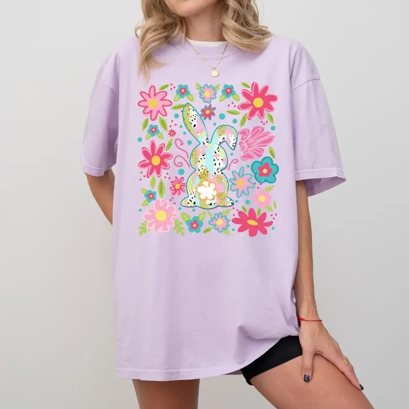 Boho Bunny Easter Tee, Comfort Colors Easter T-Shirt Hoodie, Sweatshirt | TeeBloomCo.com