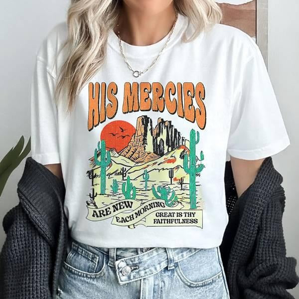 Boho Christian Bible Verse Trendy Christians Jesus Apparel Faith Based His Mercies Are New Shirt Bible Verse shirt...