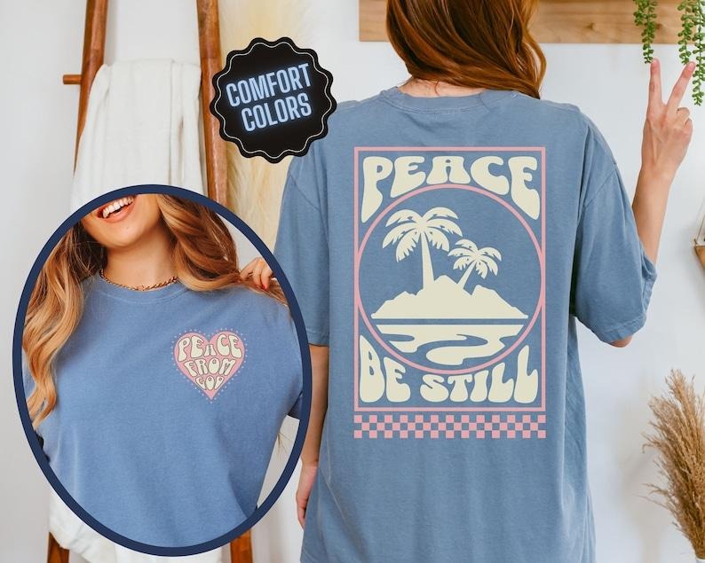 Boho Christian Tshirt Peace Be Still Bible Verse Shirt Christian Clothing Trendy Jesus Apparel Retro Faith Gift for...