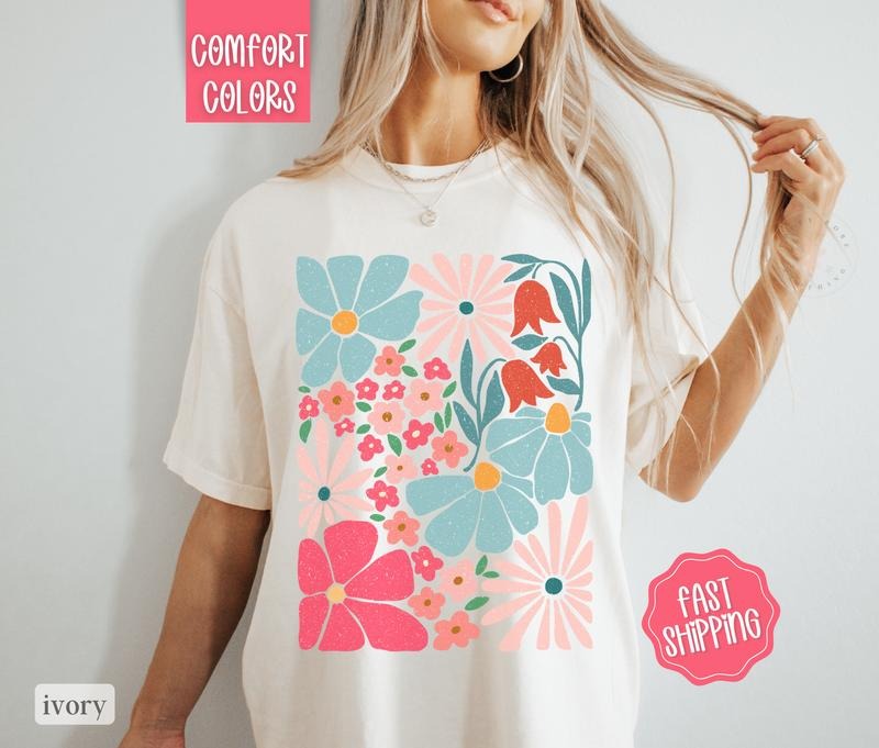 Boho Floral 1 Shirt Comfort Colors, Wildflower Tshirt, Boho Tee, Oversized Women's Shirt Hoodie, Sweatshirt | TeeBloomCo.com