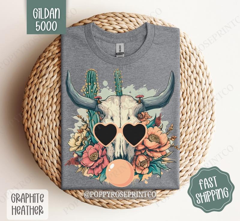 Boho Floral Skull Shirt Gildan, Desert Cow Floral Tshirt, Western Shirtsstyle{n002}2 Hoodie, Sweatshirt | TeeBloomCo.com
