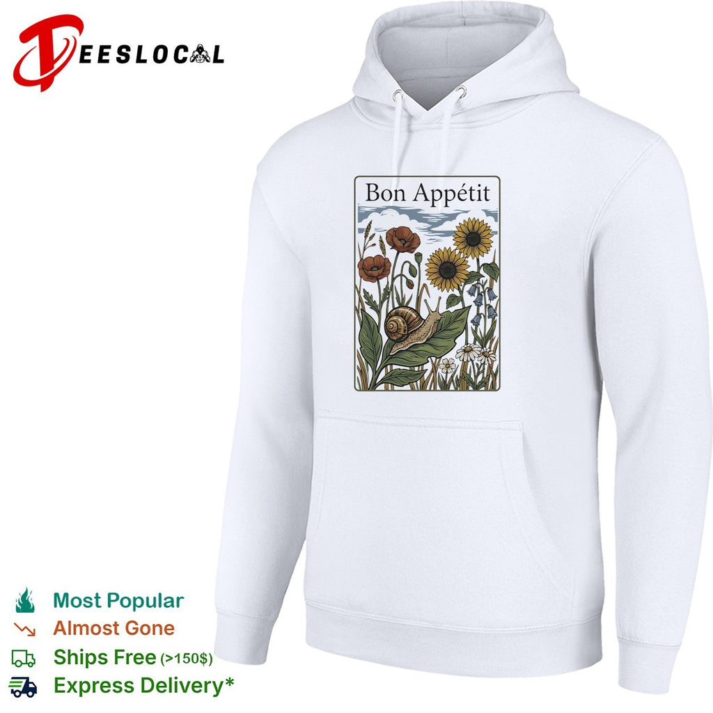 Bon Appetit snail on leaf with poppies and sunflowers vintage illustration shirt