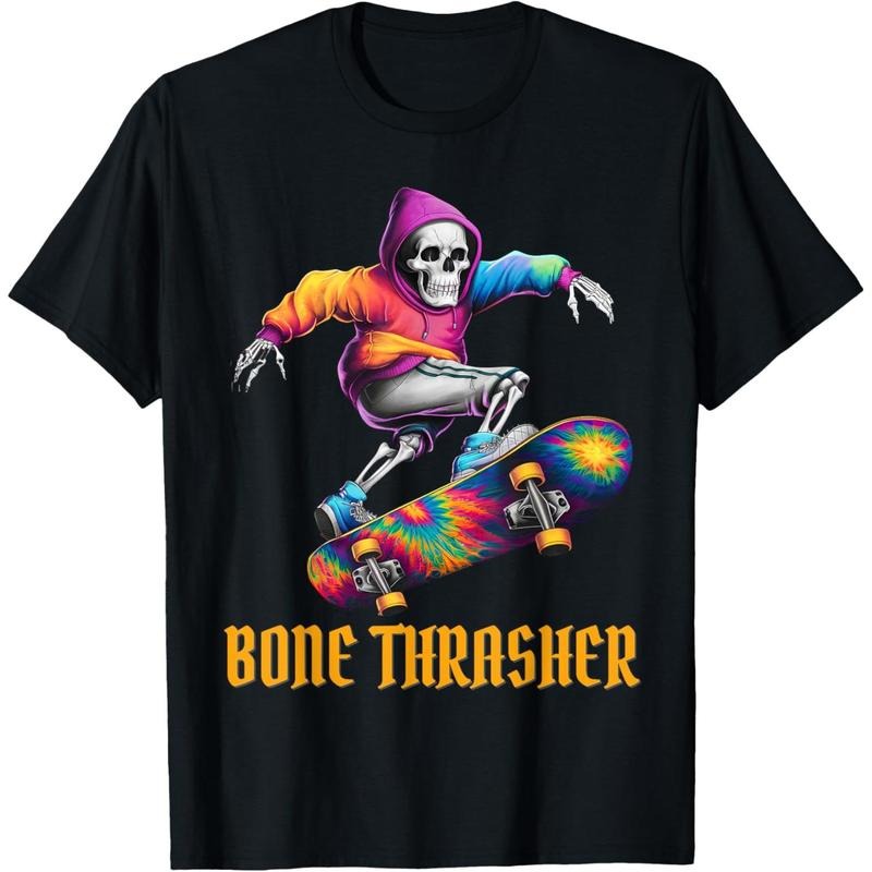 Bone Thrasher, Funny Skeleton Skateboarder Halloween T-Shirt made in usa Hoodie, Sweatshirt | TeeBloomCo.com