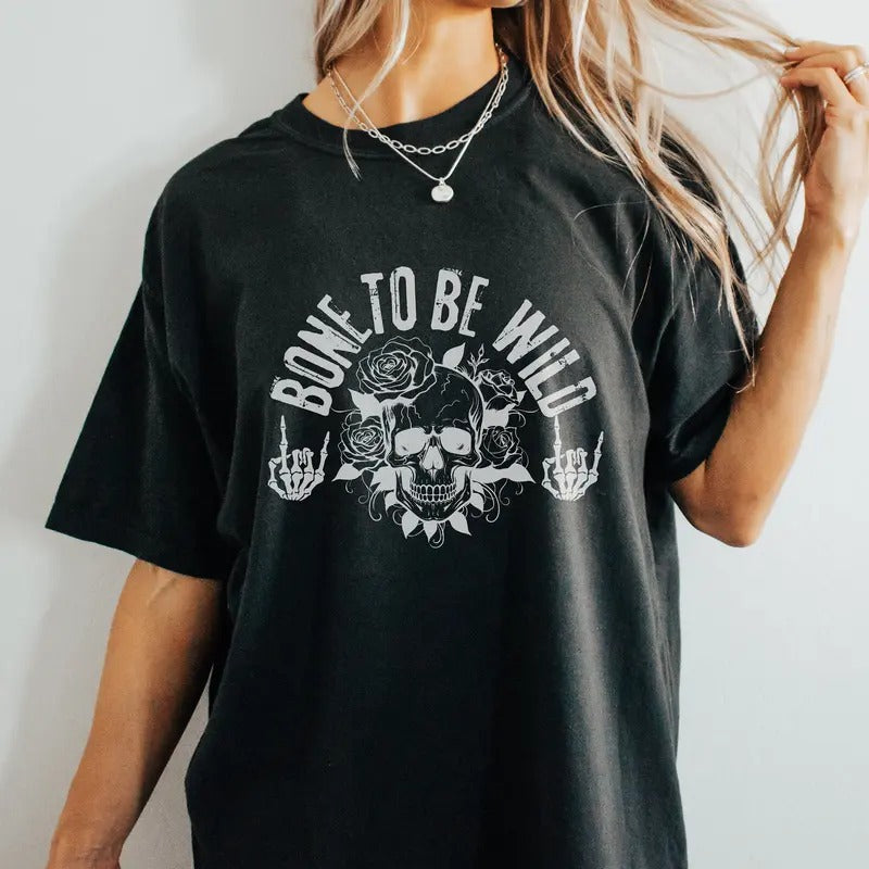 Bone To Be Wild Funny Oversized Halloween Tee Spooky Season Shirt For Him Or Her Gym Pump Cover For Halloween Night...