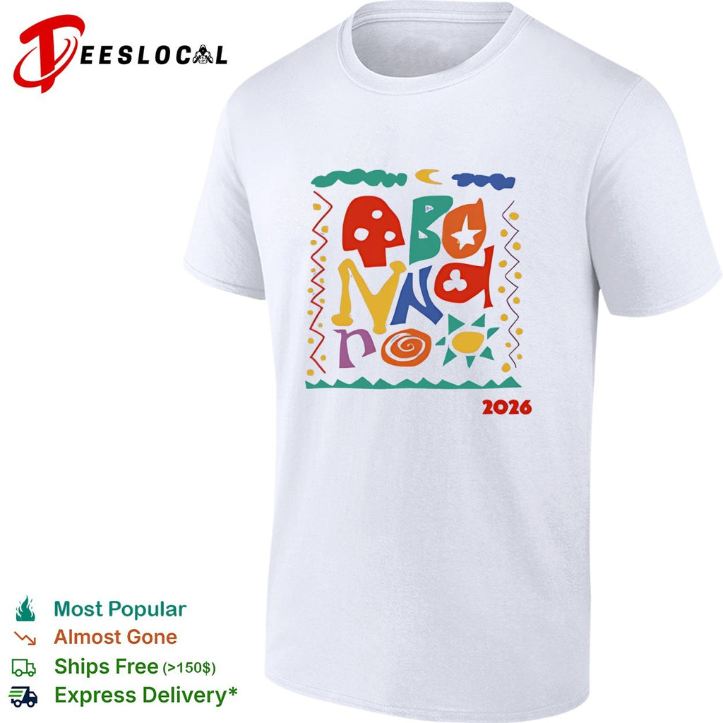 Bonnaroo Music Festival 2026 colorful folk art typography shirt