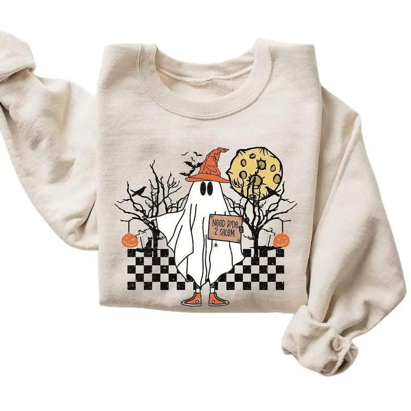Boo Ghost Halloween Sweatshirt, Cute Ghost Halloween Sweater, Funny Halloween Shirt, Halloween 2024 Gifts Hoodie