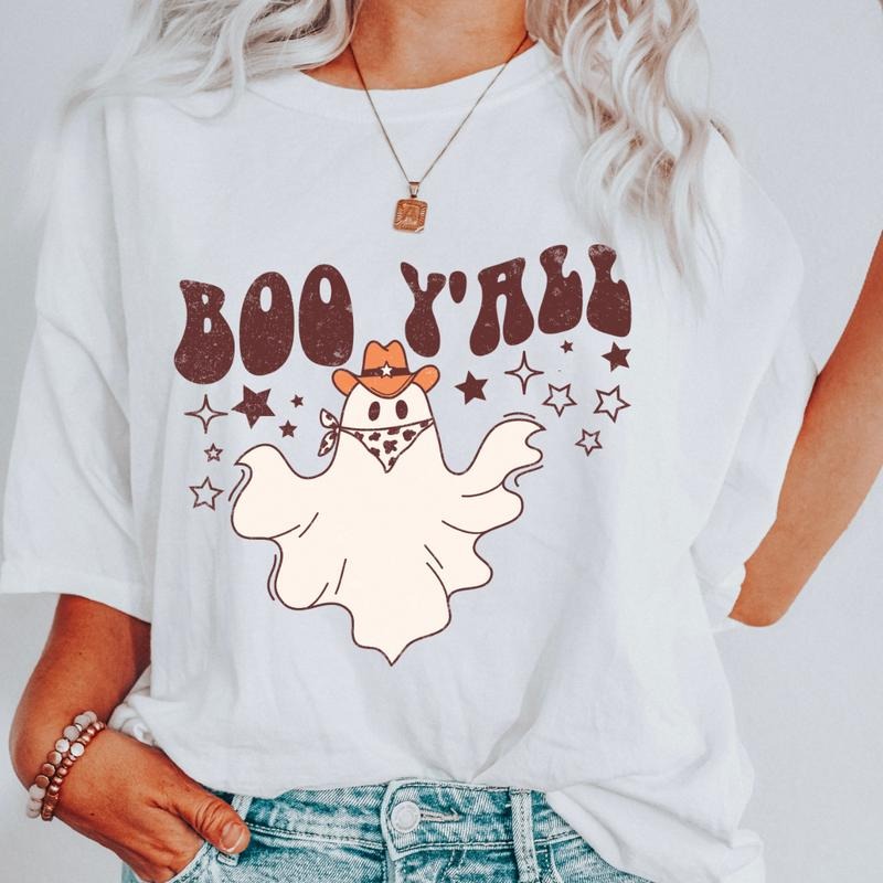 Boo Y'all Western Ghost Shirt ~ Unisex Apparel Relaxed Fit Printed In The USA Clothing Womenswear Casual Comfort Cotton...