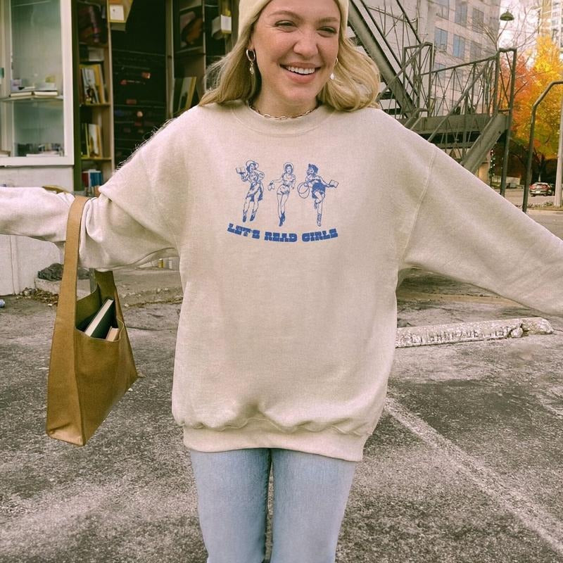 Bookish Cowgirl Sweatshirt, Let's Read Girls Sweater, Western Book Lover Shirt, Book Club Hoodie, Vintage Book Shirt,...