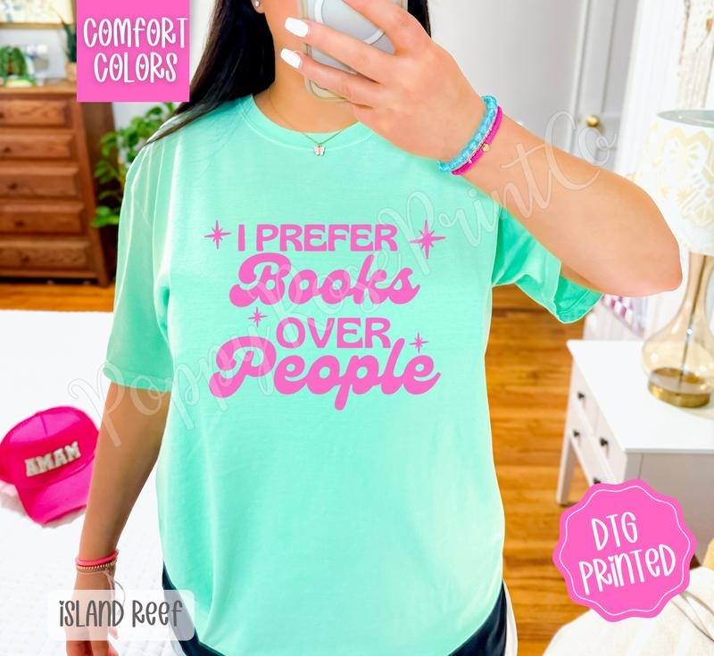 Books Over People Shirt Comfort Colors, Trendy Graphic Women's Tee, Gift for Book Lovers Hoodie, Sweatshirt | TeeBloomCo.com