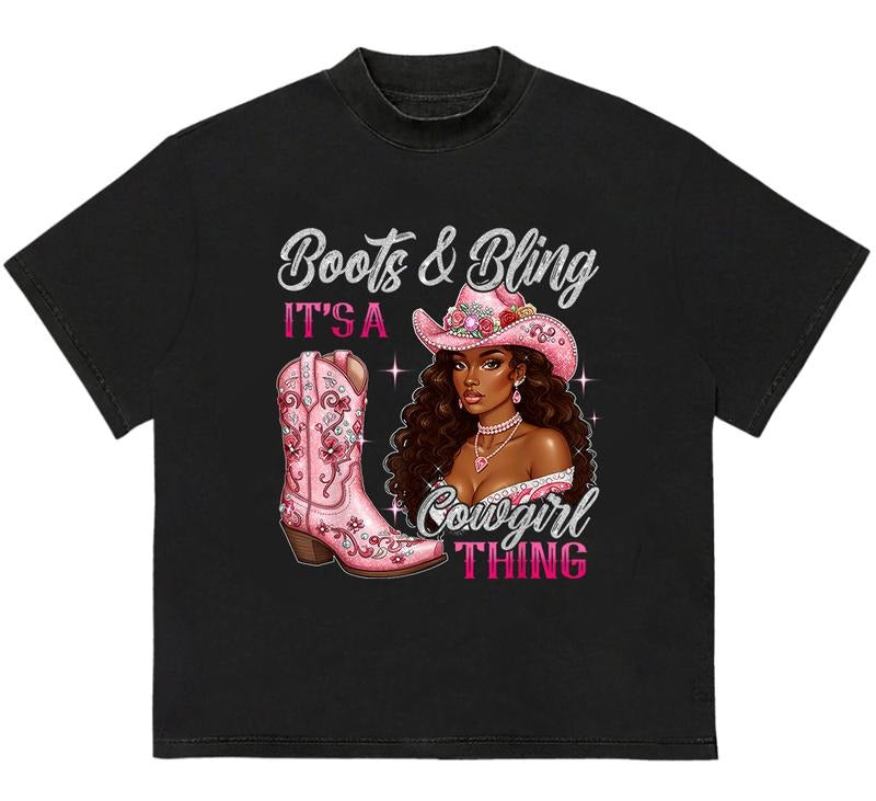 Boots & Bling It's A Cowgirl Thing Black Coowgirl T-Shirt Essential Trendy Cotton with Graphic Print Hoodie, Sweatshirt
