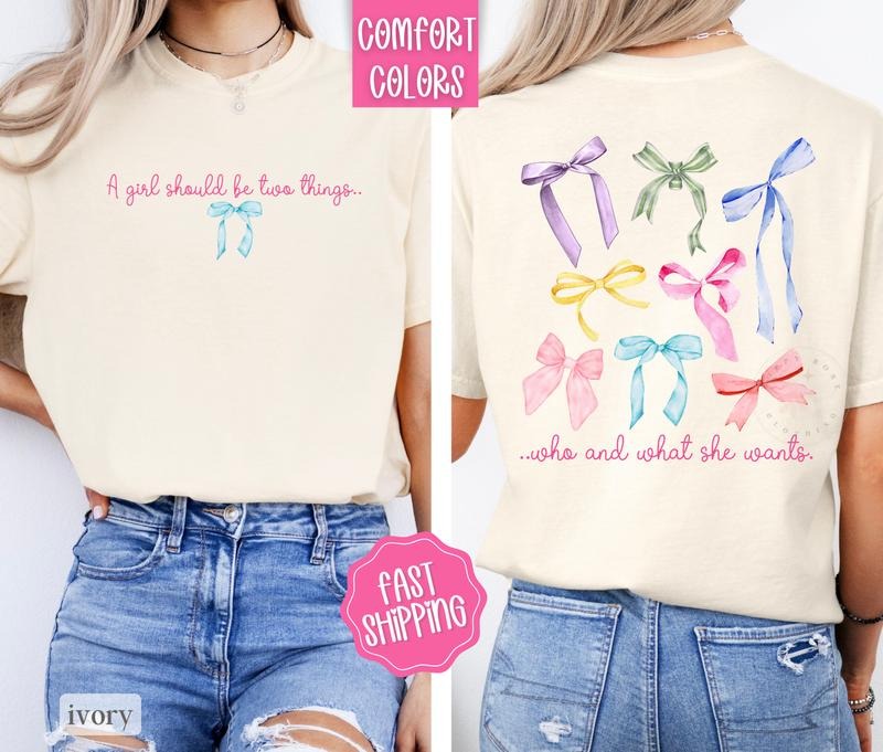 Bow Shirt Comfort Colors, Coquette Tshirt, Women's Graphic Tee Hoodie, Sweatshirt | TeeBloomCo.com