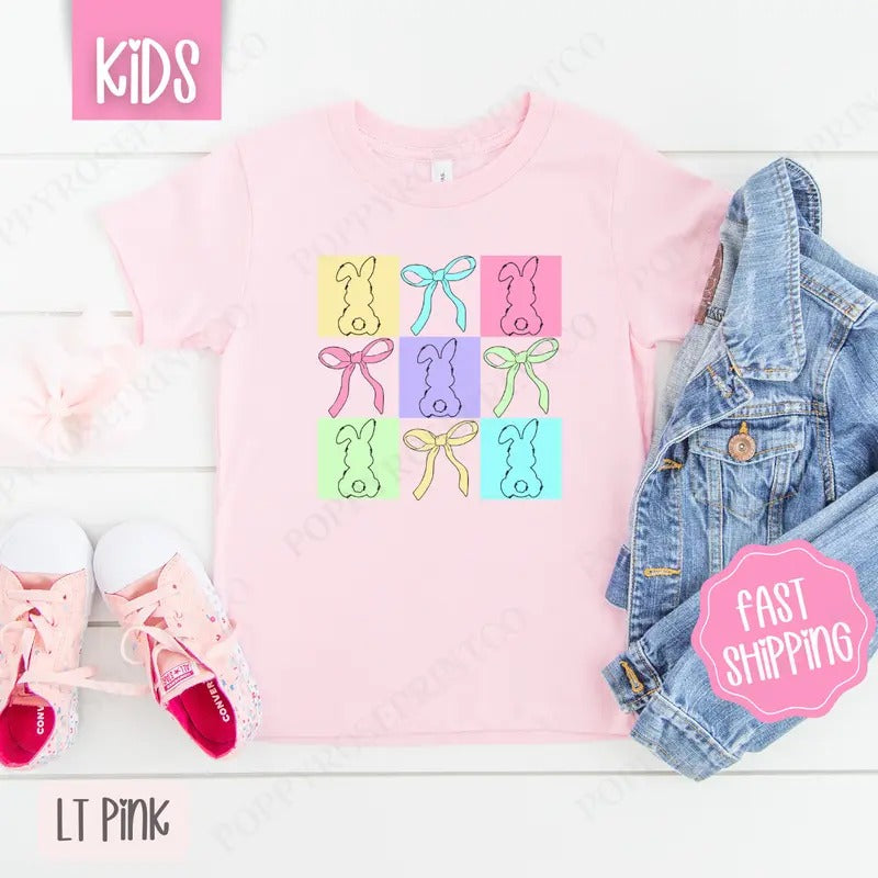 Bows and Bunnies Kids Shirt - Easter Children's Tshirt - Cute Youth Tee Gildan Hoodie, Sweatshirt | TeeBloomCo.com