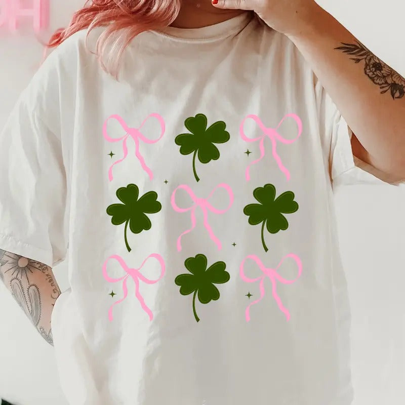 Bows and Clovers Shirt~ Unisex Apparel Relaxed Fit Printed In The USA Clothing Womenswear Casual Comfort Cotton Top...