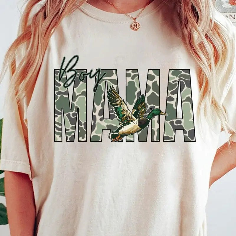 Boy Mama Camo Ducks Hunting Crewneck Shirt, Camo Mama Tee, Mallard Ducks Mama Hunting Camo Tee Hoodie, Sweatshirt