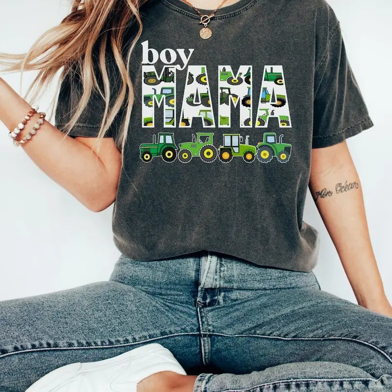 Boy Mama Shirt, Green Tractor Mom, Boy Mother Cotton Polyester Hoodie, Sweatshirt | TeeBloomCo.com